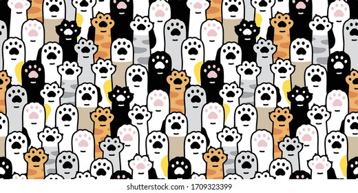 cat paw seamless pattern footprint vector kitten breed calico ginger scarf isolated cartoon doodle tile wallpaper repeat background illustration textile design