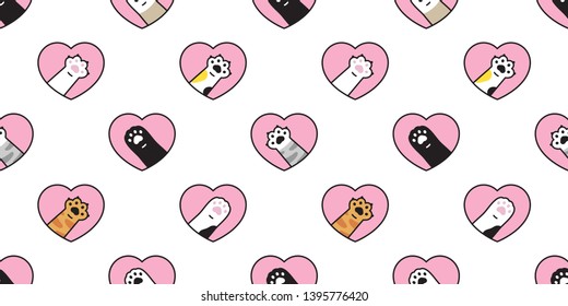 cat paw seamless pattern vector heart valentine kitten calico cartoon scarf isolated tile background repeat wallpaper illustration