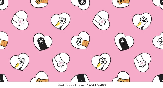 cat paw seamless pattern vector heart valentine kitten calico cartoon scarf isolated tile background repeat wallpaper illustration pink