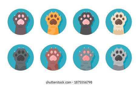 Cat paw set Different species Cute kitten hand designs isolated from background.
