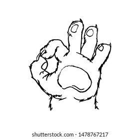 Cat paw sign showing sign victory or peace. Vector black vintage illustration isolated on a white background. Hand drawn design for web, poster, info graphic