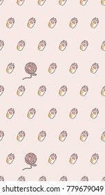 cat paw skein vector seamless pattern
