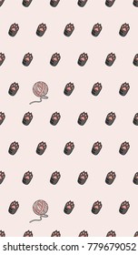 cat paw skein vector seamless pattern