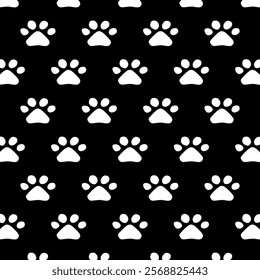 Cat paw texture, black background. Cat's paw prints, seamless, screen printing, creative printing,  illustrations or background images of any kind