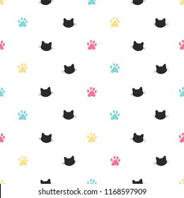 cat paw track vector seamless pattern