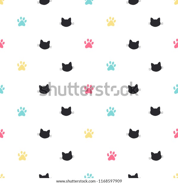 cat paw track vector seamless pattern