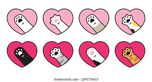 cat paw vector icon heart valentine calico kitten logo character cartoon ginger doodle illustration pink