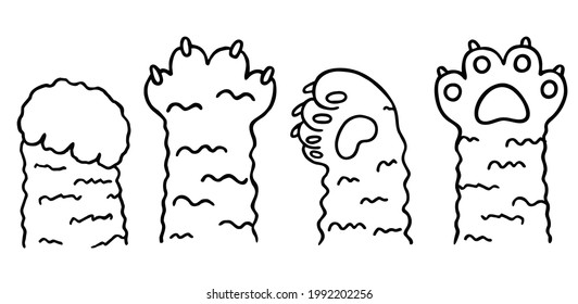 Cat paw vector icon kitten footprint logo character cartoon. Collection of various cute kitten legs, domestic animal foot isolated on white background. Different funny pet paws with claws. 