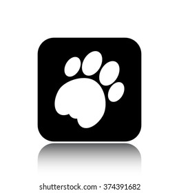 cat paw vector icon on black button with reflection