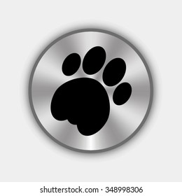 cat paw vector icon - round metallic button