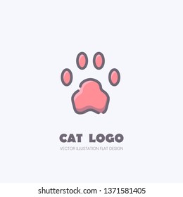 Cat paw vector logo. Kitten footprint mark. Pet shop sign