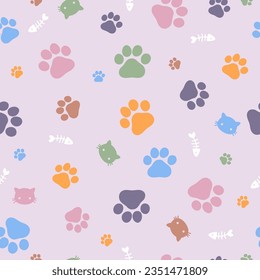 Cat paws background. Pet paw print seamless background. Seamless pattern. Vector illustration