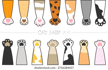 Cat paws collection, different cute cat paws illustration, vector eps 10