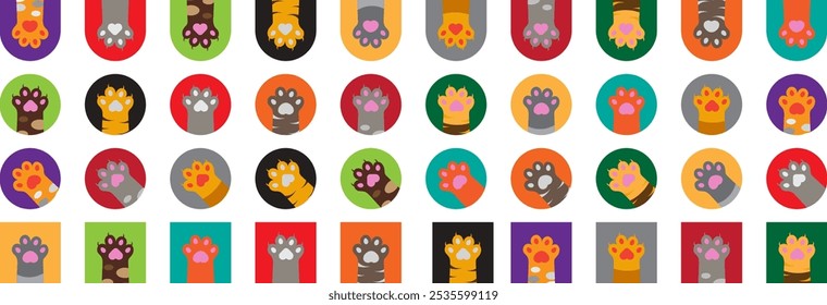 cat paws colorful icons, profile picture, stickers template with editable stroke and fill