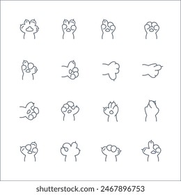 Cat Paws with Different Hand Gestures Signs Black Thin Line Icon Set. Vector illustration of Icons