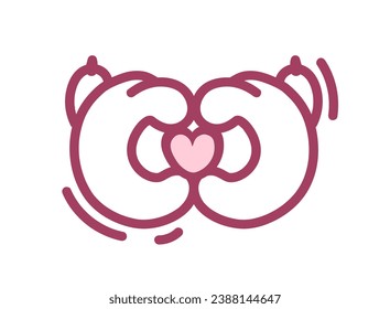 Cat paws drawing featuring heart gesture. Cat paw heart gesture sticker. Drawn vector design of cartoon cat paws with heart. Animal love concept. Cute Valentines Day Illustration