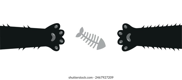 Cat paws and fish bones. Vector graphics