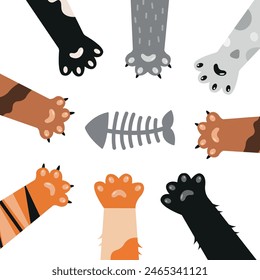 Cat paws and fish.Vector graphics