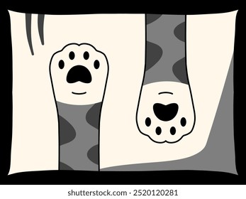 Cat paws hugging pillow. Domestic pets. Vector illustration