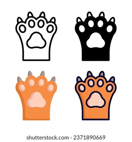 Cat paws icon set style collection in line, solid, flat, flat line style on white background