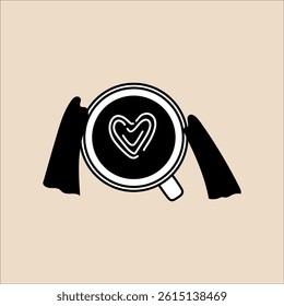 Cat Paws with Latte Heart Illustration
