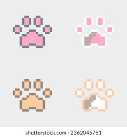 Cat paws pixel art, Cute cat paws footprint  8 bit style