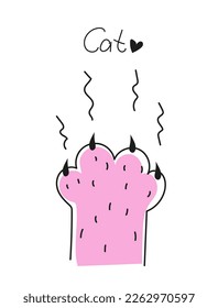 Cat paws scratch tattoo. card of doodle footprints of kitty. Vector illustration of animals paws.