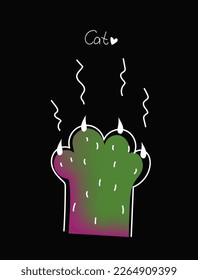 El gato se tatua el rasguño. tarjeta de huellas de doodle de gatito. Ilustración vectorial de las patas animales.