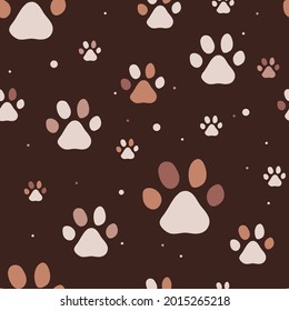 Cat paws seamless vector pattern. Cat paw. Dog paws. Boho colors. Flat concept vector illustration