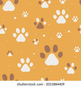 Cat paws seamless vector pattern. Cat paw. Dog paws. Yellow color