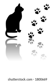 Cat and paws silhouettes