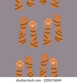 Cat paws texture. Cartoon style, vector illustration.