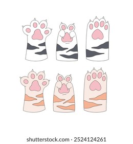 Cat paws vector clip-art set isolated on white. Cat vibes illustration