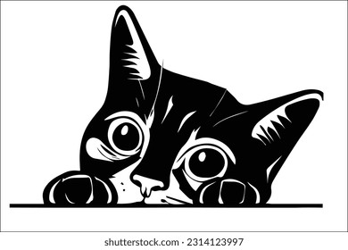 Cat Peeking, Black Kitty, Peeking Clipart, Cute Cat, Striped Kittens, Fur Kitten, Silhouette, Head Vector, Cute Kittens Illustration, Funny Peeking, Tuxedo Cat Clipart

