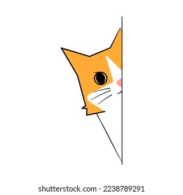 Cat Peeking Out Behind Wall Vector Illustration