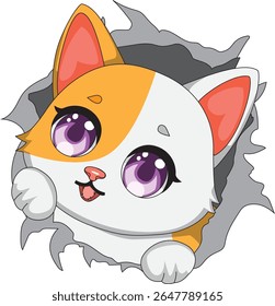 Cat Peeking Out Hole Kitten Vector