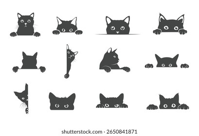 Cat peeking silhouette, Cat peeking vector, Black cat peeking silhouette, Black cat peeking vector.
