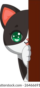 Cat Peeking White Background Kitten Cartoon Vector