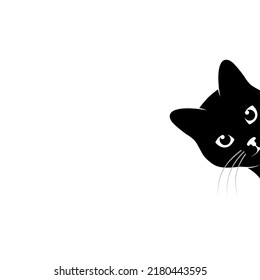 Cat is peeping on you. Black cat is looking around the corner. Pet symbol. Vector illustration