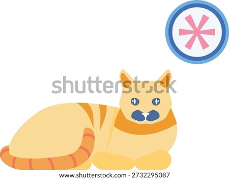 A cat is perched next to a bright star,adding charm to the tranquil night atmosphere.