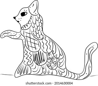 Cat, pet, animal. Coloring book. Zentangle style, doodle.  Colouring page for kids or adult. Vector illustration modern