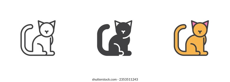 Cat pet different style icon set. Line, glyph and filled outline colorful version, outline and filled vector sign. Symbol, logo illustration. Vector graphics