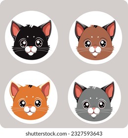 cat pet head face icon set cute background white frame