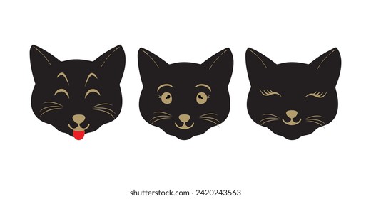 Cat pet head face icon, Vector illustration of funny cartoon cats, Cat face with various expressions and patterns vector illustration flat design. Eps 10