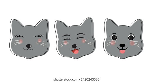 Cat pet head face icon, Vector illustration of funny cartoon cats, Cat face with various expressions and patterns vector illustration flat design. Eps 10