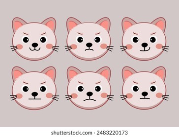Cat pet head face icon, Vector illustration of funny cartoon cats, Cat face with various expressions and patterns vector illustration flat design