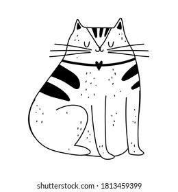cat pet mascot cartoon isolated icon line style vector illustration