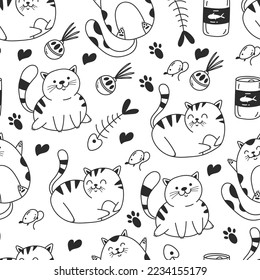 Cat pet seamless drawing pattern abstract concept. Vector flat graphic design element concept illustration