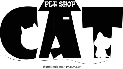 Cat pet shop digital art vector, black and white theme vector