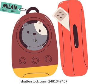 Cat Pet Suitcases Vector Illustration